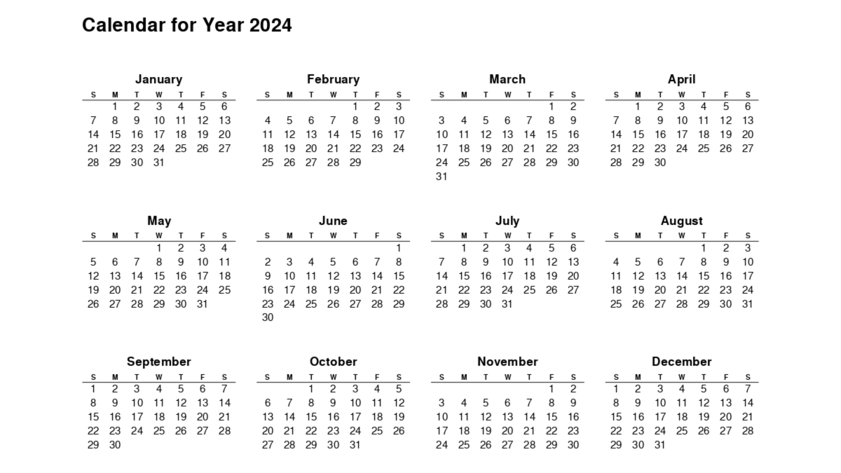 Calendar 2024 with 12 months | Printable Calendar