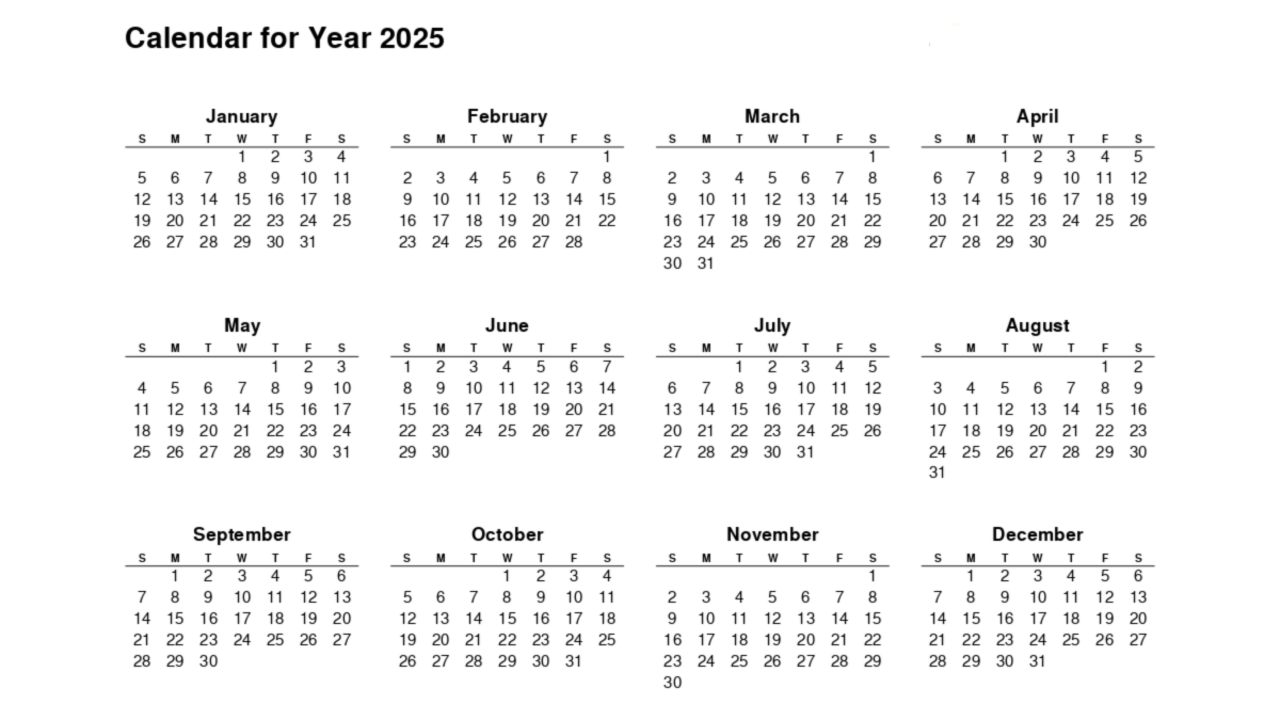 Calendar 2025 with 12 months Calendar 2025 with 12 months | Printable Calendar