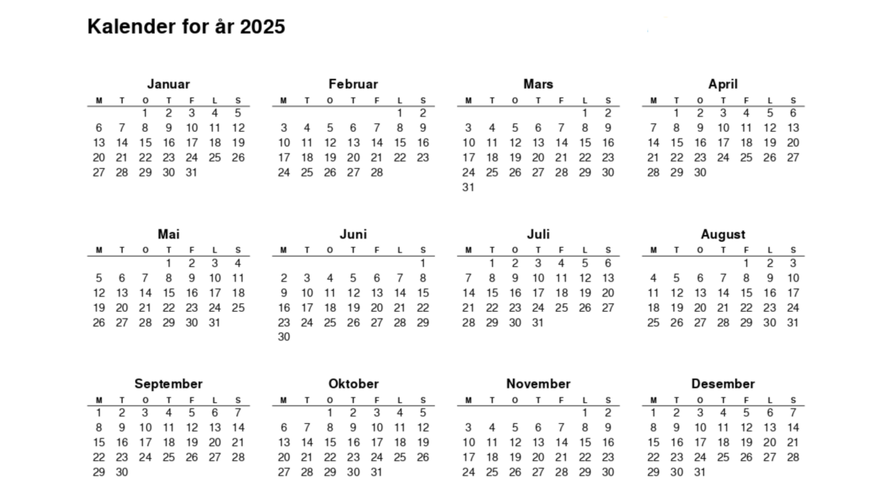 Kalender 2025 med 12 måneder Kalender 2025 med 12 måneder