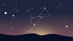 Evening night sky with constellations and blinking stars.