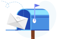 生动、矢量化的邮箱插图，里面有信件。