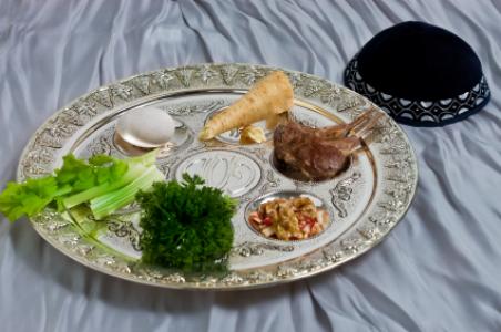 Seder plate seen during Passover