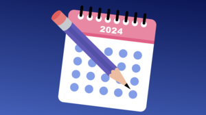 Illustration of a calendar for 2024 with a pencil hovering over.