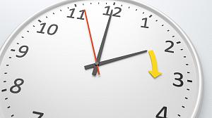 An image of a white clock for DST, Spring Forward.