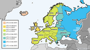 A map showing time zones in Europe.