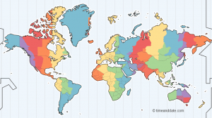 Illustrated map of the world's time zones.