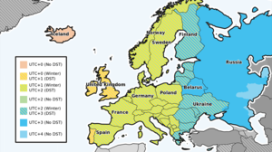 显示欧洲时区的地图。