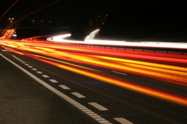 Highway at night, light trails