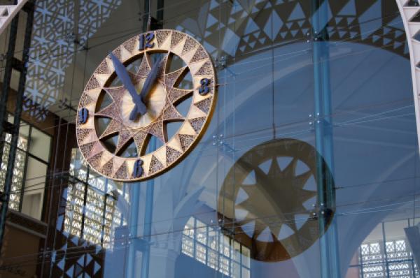 Clock at the Entrance of the railway station of Marrakech, Morocco