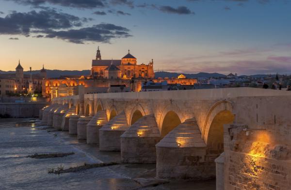 Mezquita cathedral and roman bridge, Cordoba, Spain Illustration image