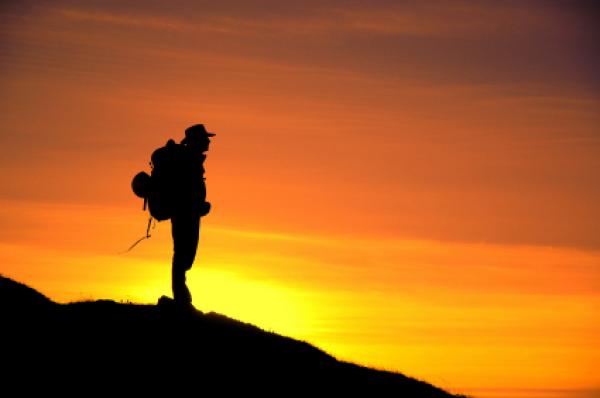 Silhouette of the climber during sunset