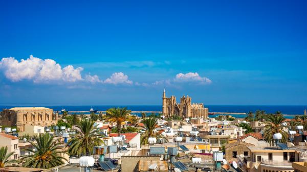 Elevated view of old town Famagusta, Cyprus.
