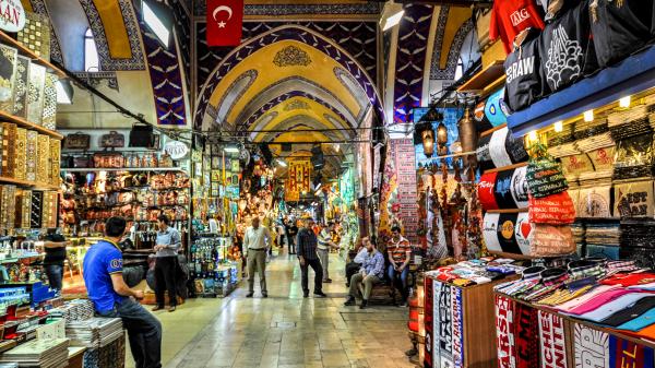 Shopping arcade in the Grand Bazaar market in Istanbul, Turkey.