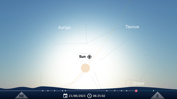 A view from the timeanddate Night Sky Map for New York, USA, one hour after sunrise.