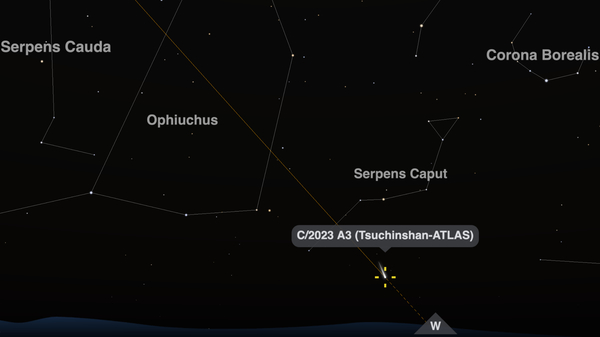  The position of Comet C/2023 A3 (Tsuchinshan-ATLAS) is shown on timeanddate.com's Night Sky Map for New York at 20:00 (8 pm) local time on October 15, 2024.