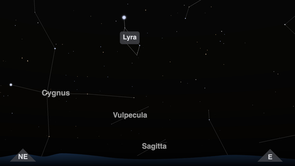 The constellation Lyra, as seen on timeanddate.com’s Night Sky Map for New York at midnight on April 21–22, 2025.