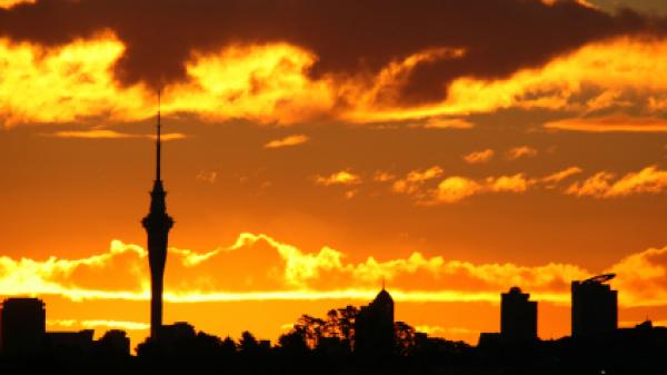 The auckland sky tower at sunset