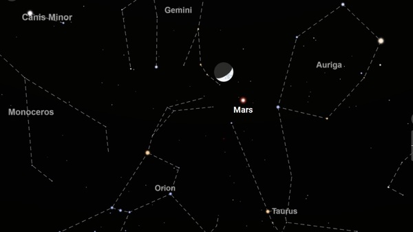 Night Sky Map showing the Moon-Mars conjunction on April 17, 2021.