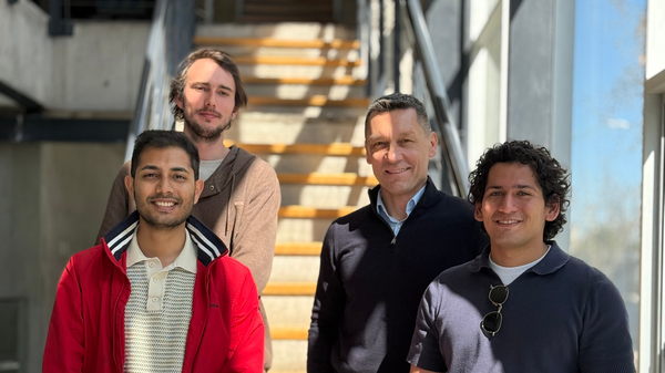Image of team at Institute of Astrophysics, Pontificia Universidad Católica de Chile: Thomas Puzia (back right), Baltasar Luco (back left), Juan Pablo Carvajal (front right), Rohan Rahatgaonkar (front left).