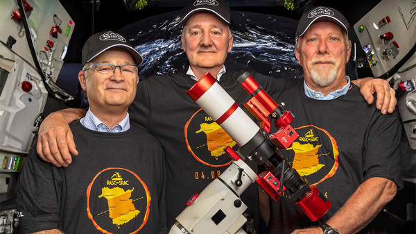 The hosts of the “Sunday Night Astronomy Show” on YouTube. From left to right, Paul Owen, Chris Curwin, and Mike Powell.