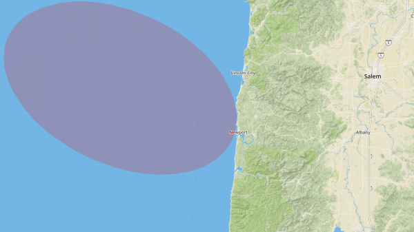 Map showing where the eclipse enters Oregon