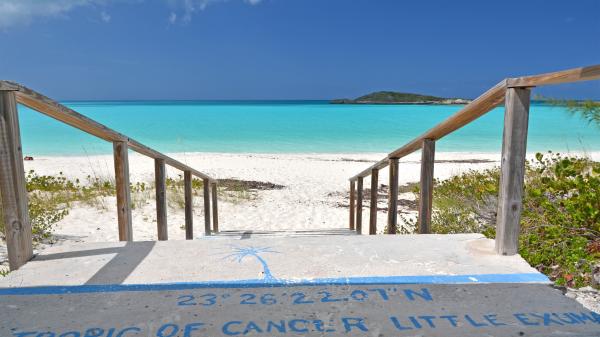 Tropic of Cancer mark at Little Exuma, Bahamas.