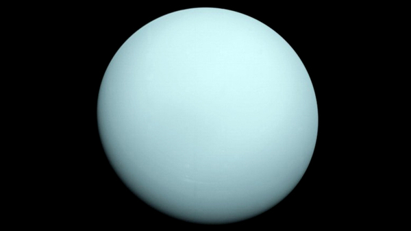 A close-up of Uranus, taken by the Voyager 2 spacecraft in January 1986.