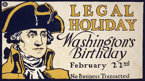 Illustration on a poster from 1890 showing George Washington's birthday on February 22