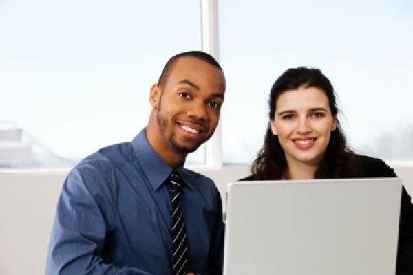 Multicultural Business Couple to Collage in Advertising webpage Multicultural Business Couple to Collage in Advertising webpage