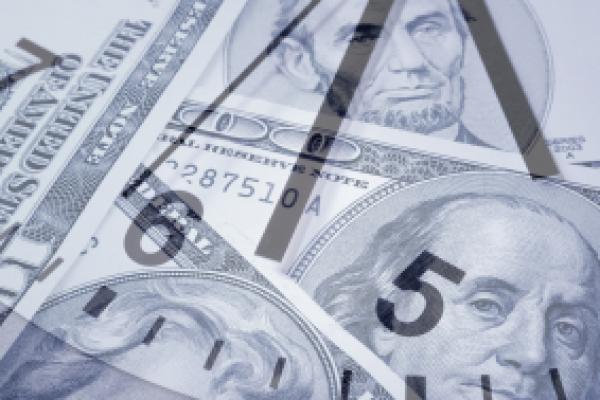 American banknotes and clock face
