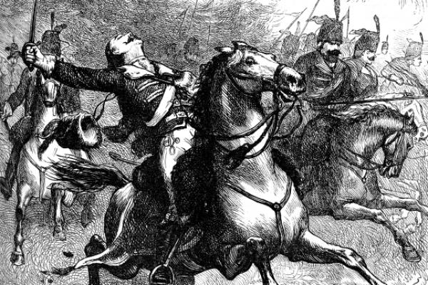 Print of Casimir Pulaski charging with cavalry
