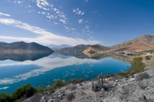 The Puclaro Embalse (reservior) in the Elqui Valley, Chile, on a particularly calm day.