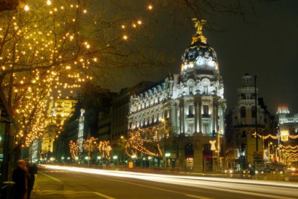 Night view of Madrid, Spain.