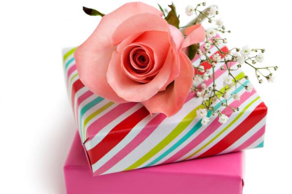 Gift boxes and pink rose.