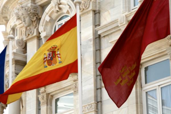 spanish flag in Cartagena (Murcia) in front of the city hall spanish flag in Cartagena (Murcia) in front of the city hall
