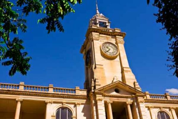 Clocktower of a historical building in Rockhampton, Queensland, Australia.