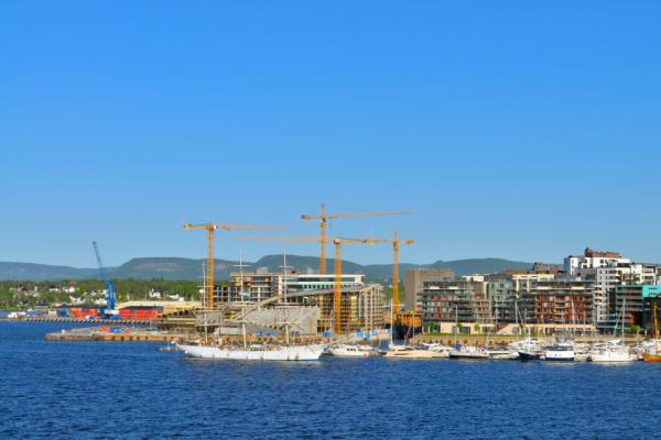 The city of Oslo hosts a myriad of tall ships and tourists during the summer Oslo in the summer time