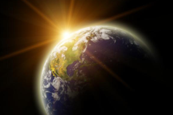 Real Earth Planet in yellow sun. Remodeled from real Earth NASA photo