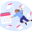 Playful vector illustration of a woman floating in the air next to a big calendar.