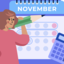 A vector illustration of woman, calendar and calculator.