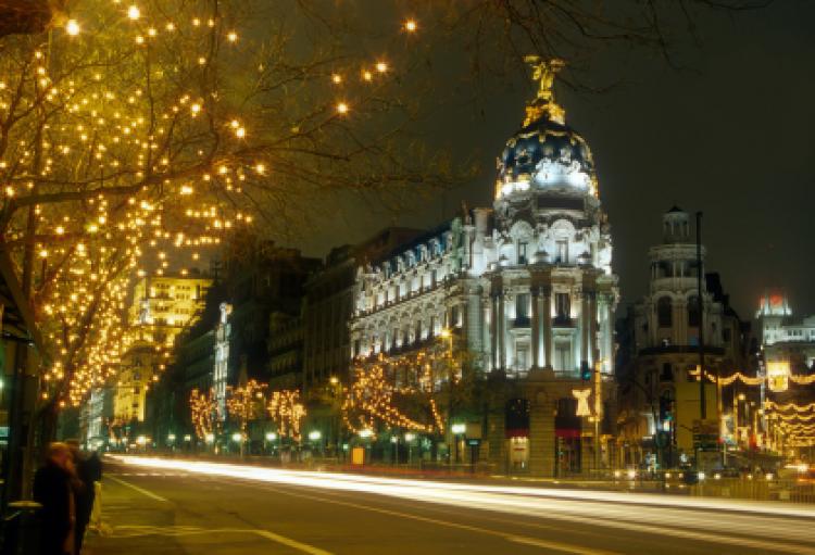 Night view of Madrid, Spain.