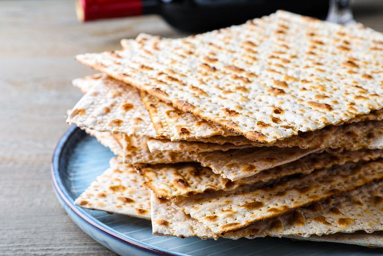 Unleavened matzo flatbread for Passover Seder.