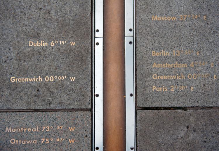The Greenwich Meridian Line, Longitude 0°, is the centre of world time.