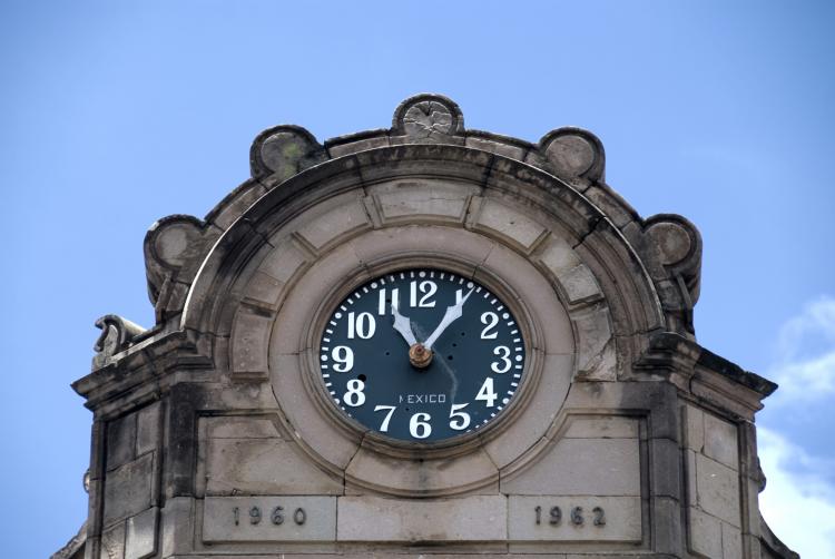 old Black and White Clock Face in Oaxaca, Mexico
