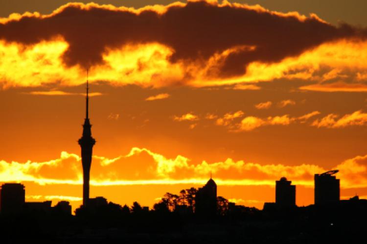 The auckland sky tower at sunset