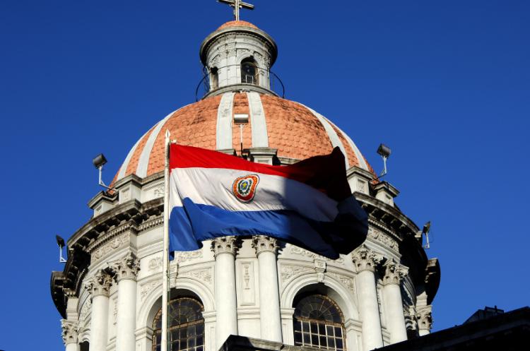 Pantheon of the Heros and national flag, Asuncion Paraguay