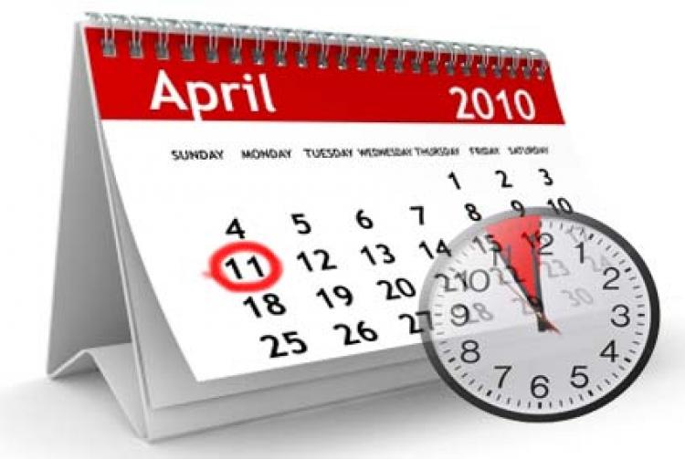 April Calendar with clock