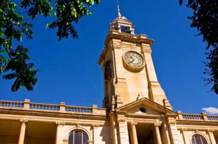 Clocktower of a historical building in Rockhampton, Queensland, Australia.