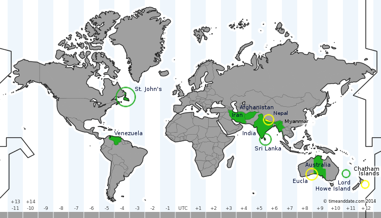 What Countries Use Non Standard Time Zones