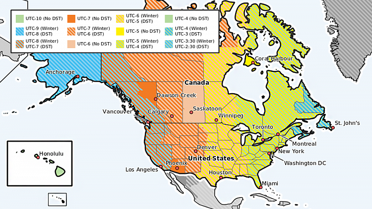 US and Canada DST Map